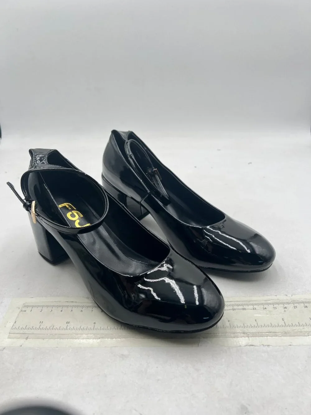 FSJ Black Block Low Heel Pumps Round Toe Ankle Strap Comfortable Wedding Shoes
